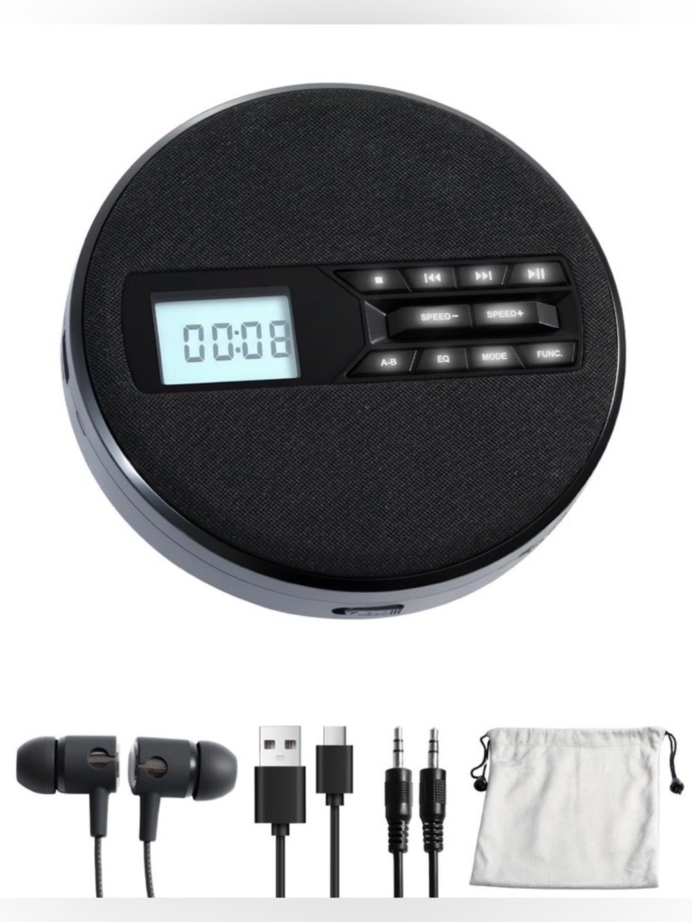 Portable Round Bluetooth Speaker with LCD and speakers Display - Black